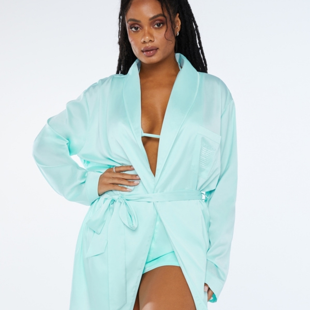 Savage X Fenty Blue Light Savage X Smoking Jacket Bralette & Panty 3 Piece Set
